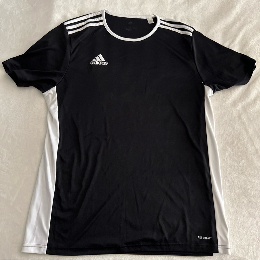 adidas Aeroready T-Shirts Top Size L Mens White Logo Short Sleeve Striped Used